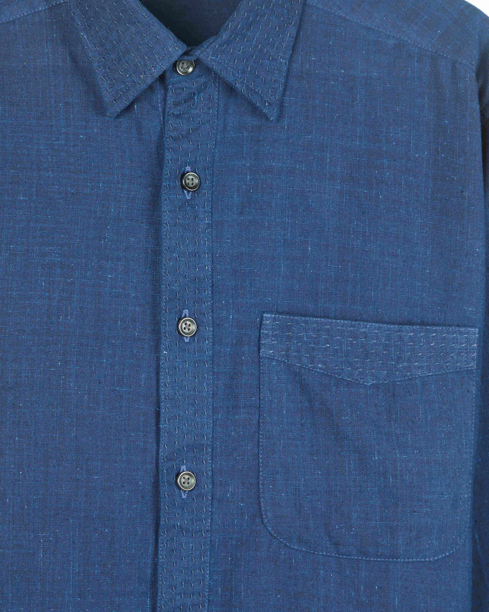 Neil Long Sleeves Shirt Cotton Kora In Indigo Chambray
