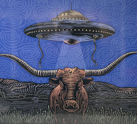 Cow and Alien - Framed Print 40"x60" - Matte Black Metal Frame