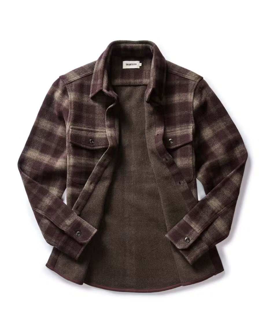 The Maritime Shirt Jacket in Burgundy Plaid Wool