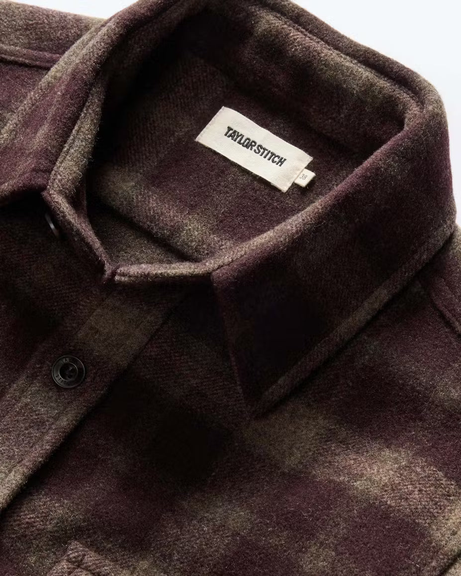 The Maritime Shirt Jacket in Burgundy Plaid Wool