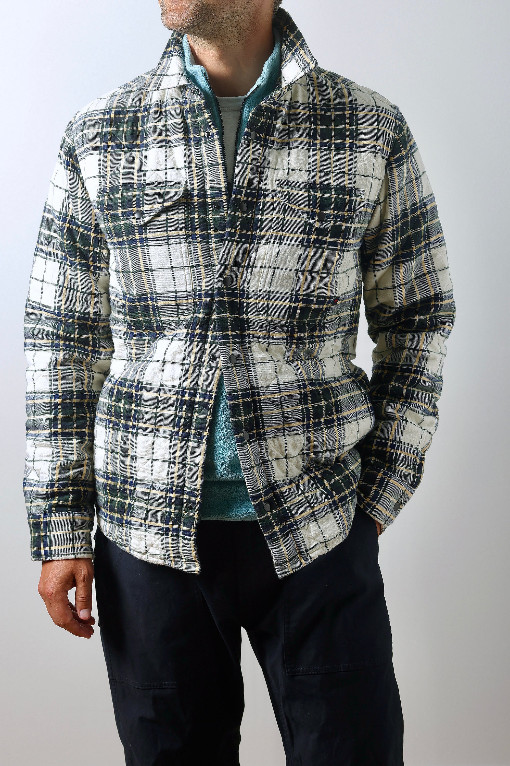 Qltd Flannel Shirtjacket - Cream/Forest Tartan