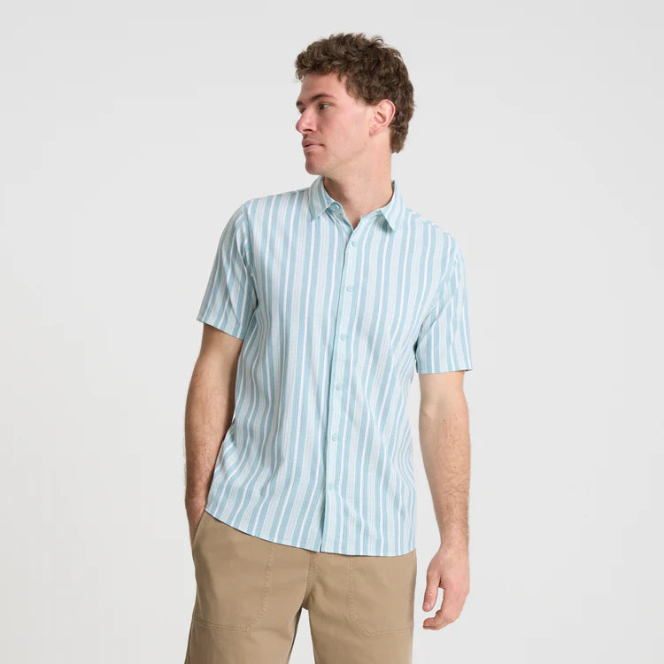 Bless Up Breathable Stretch Shirt - Stripe Dusty Blue