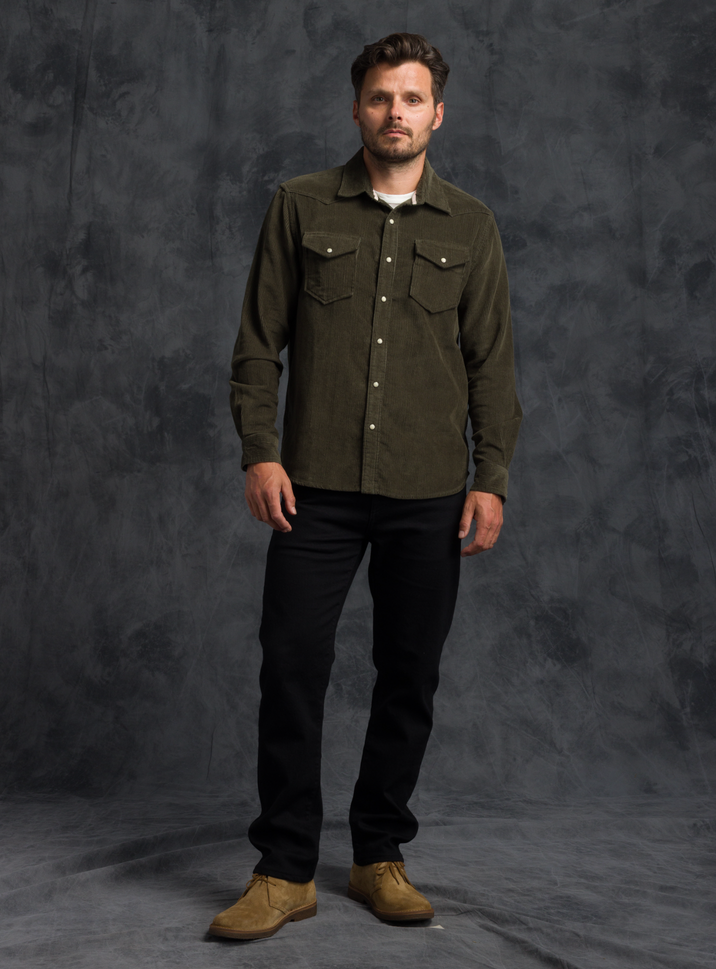Corduroy Western Shirt - Hunter Green