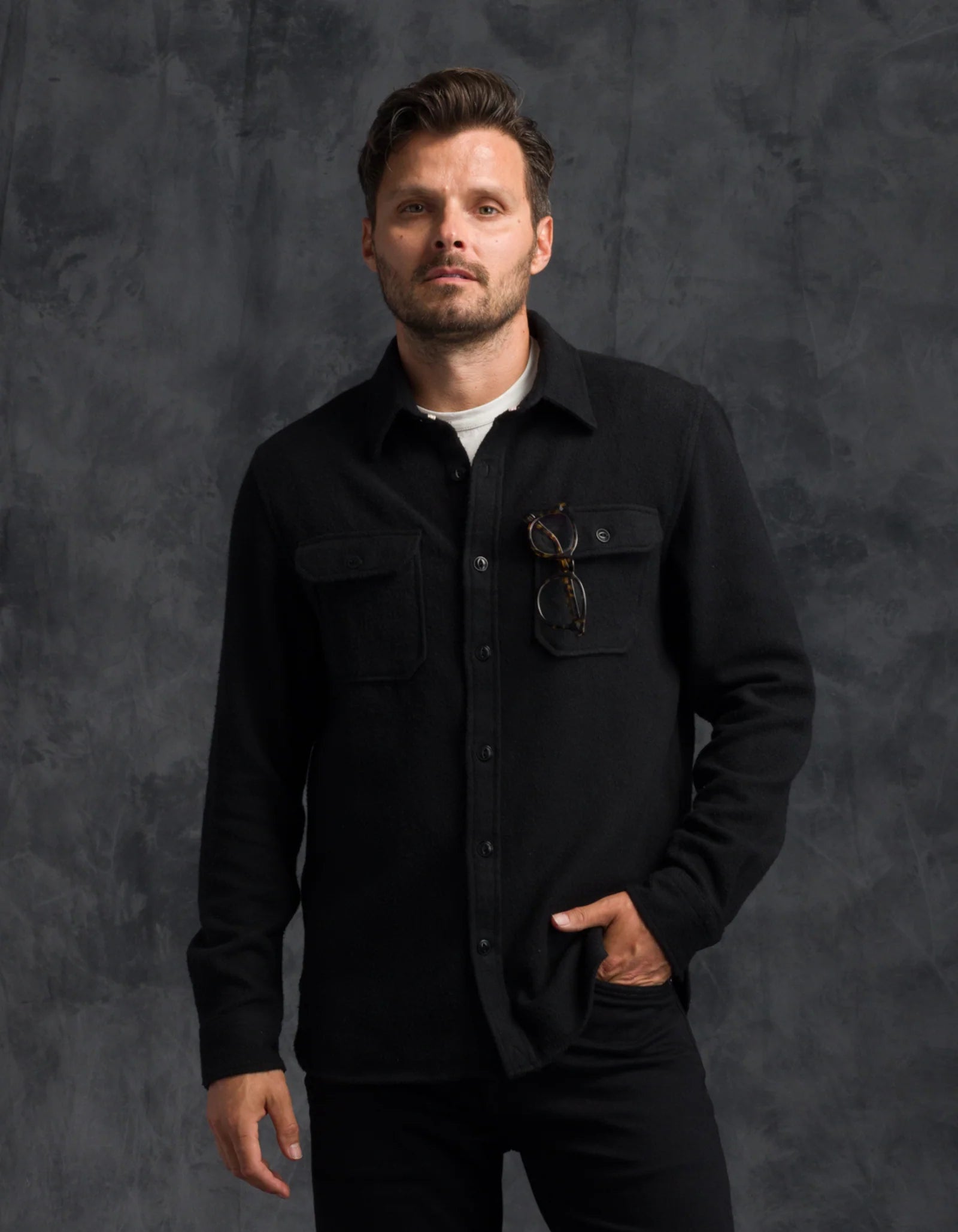Winter Flannel - Utility Shirt - Black Houndstooth