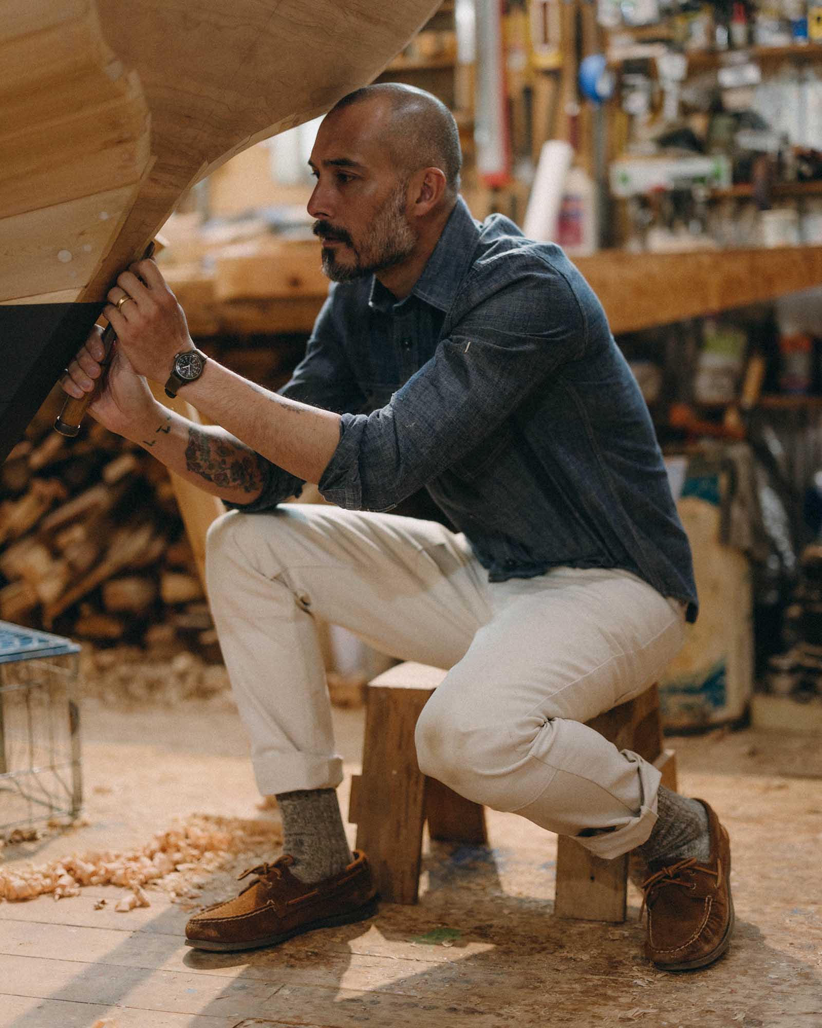 The Foundry Shirt in Rinsed Indigo Chambray