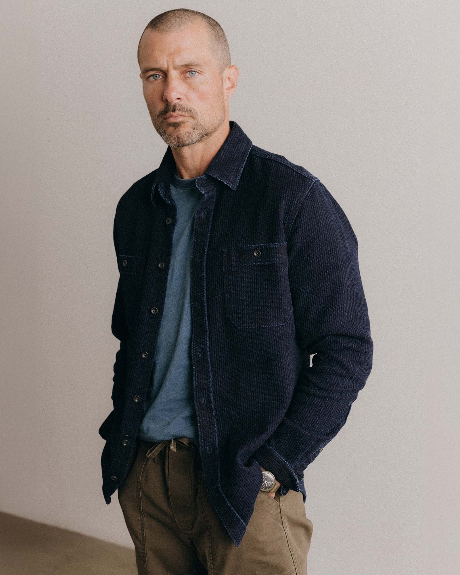 The Utility Shirt in Rinsed Indigo Sashiko