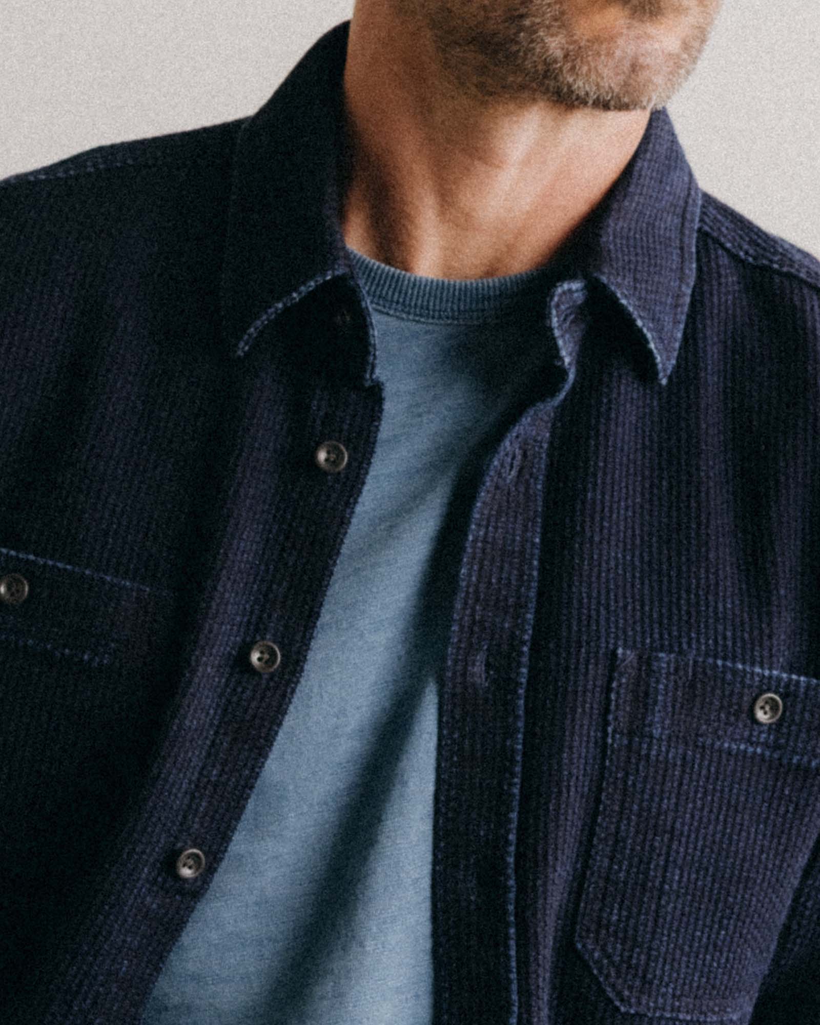 The Utility Shirt in Rinsed Indigo Sashiko