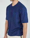 Azad S/S Pocket Flat Knitted Tee in Indigo