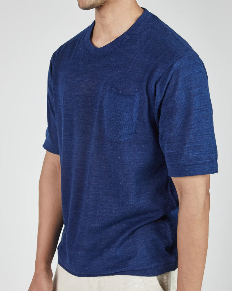 Azad S/S Pocket Flat Knitted Tee in Indigo