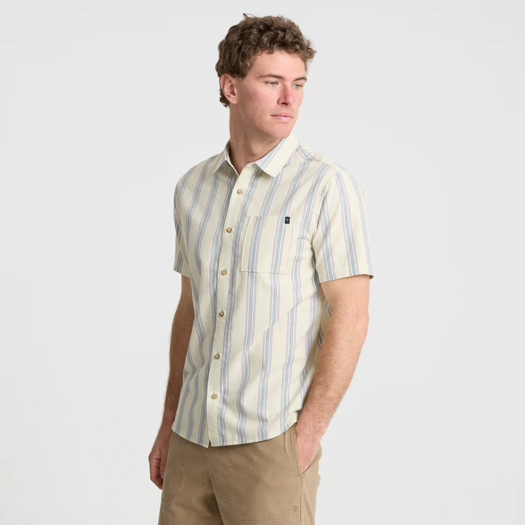 Journey Short Sleeve Button Up Shirt - Stripe Seafoam