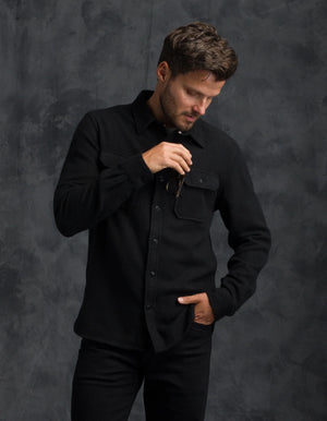 Winter Flannel - Utility Shirt - Black Houndstooth