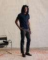 The Button Down Polo in Dark Navy Stripe