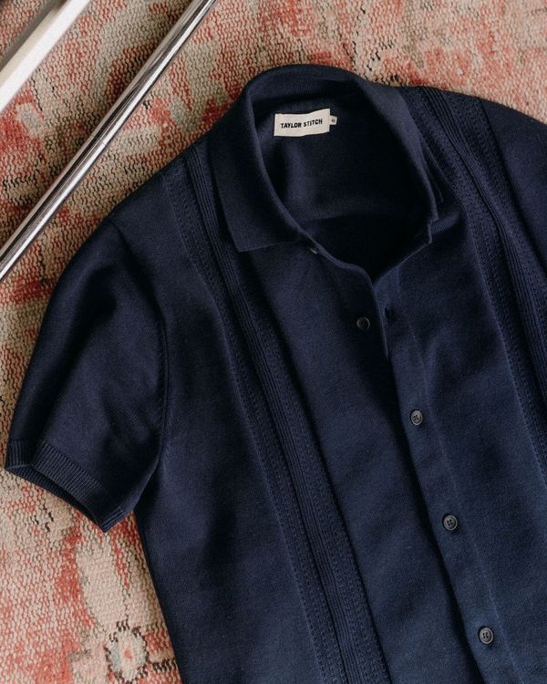 The Button Down Polo in Dark Navy Stripe