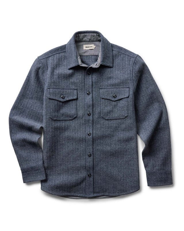 The CPO Shirt in Indigo Ash Wool Herringbone