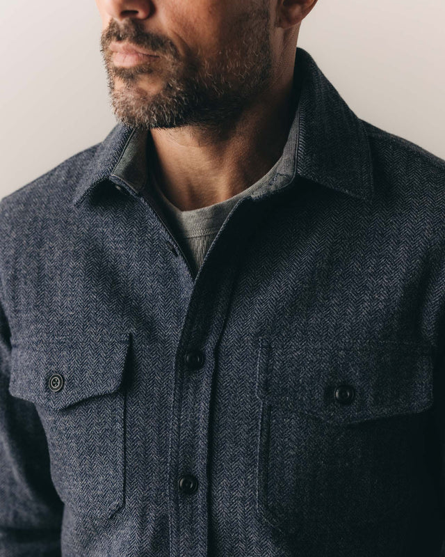 The CPO Shirt in Indigo Ash Wool Herringbone