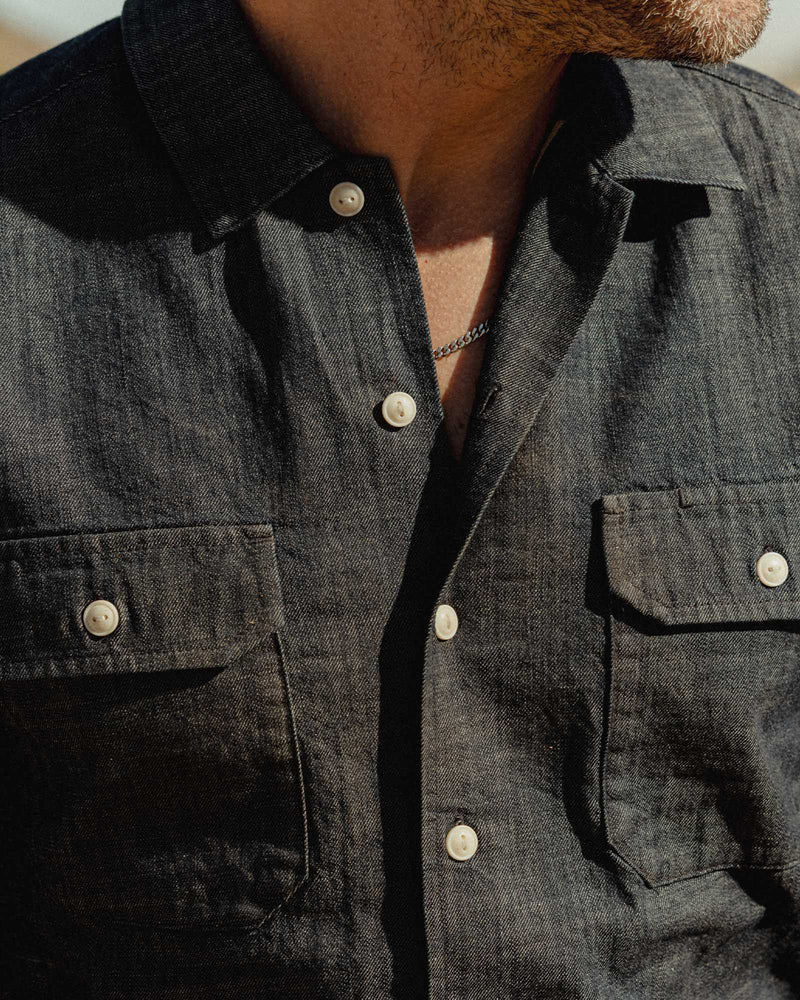 The  Short Sleeve Mechanic Shirt in Rinsed Indigo Denim