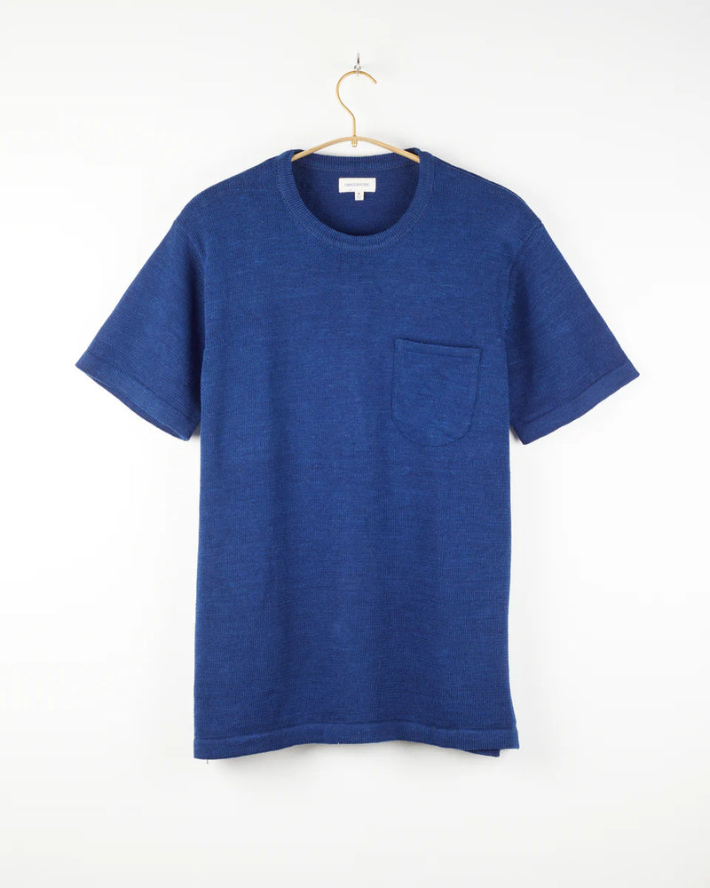 Azad S/S Pocket Flat Knitted Tee in Indigo